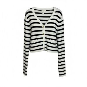 Jessica Simpson Navy and White Striped V-Neck Cardigan